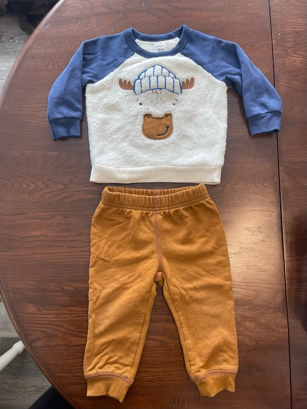 Carter's Blue-Sleeve Moose Sweatshirt with Brown Jogger Pants